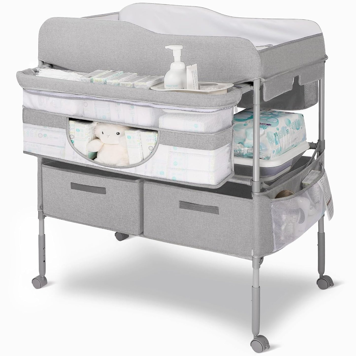 Portable Baby Changing Table with Large Storage and Safety Features