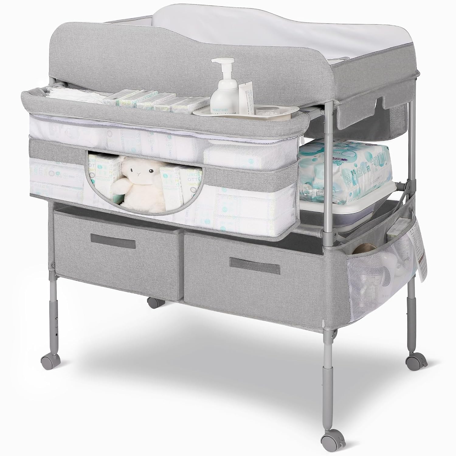 Portable Baby Changing Table with Large Storage and Safety Features