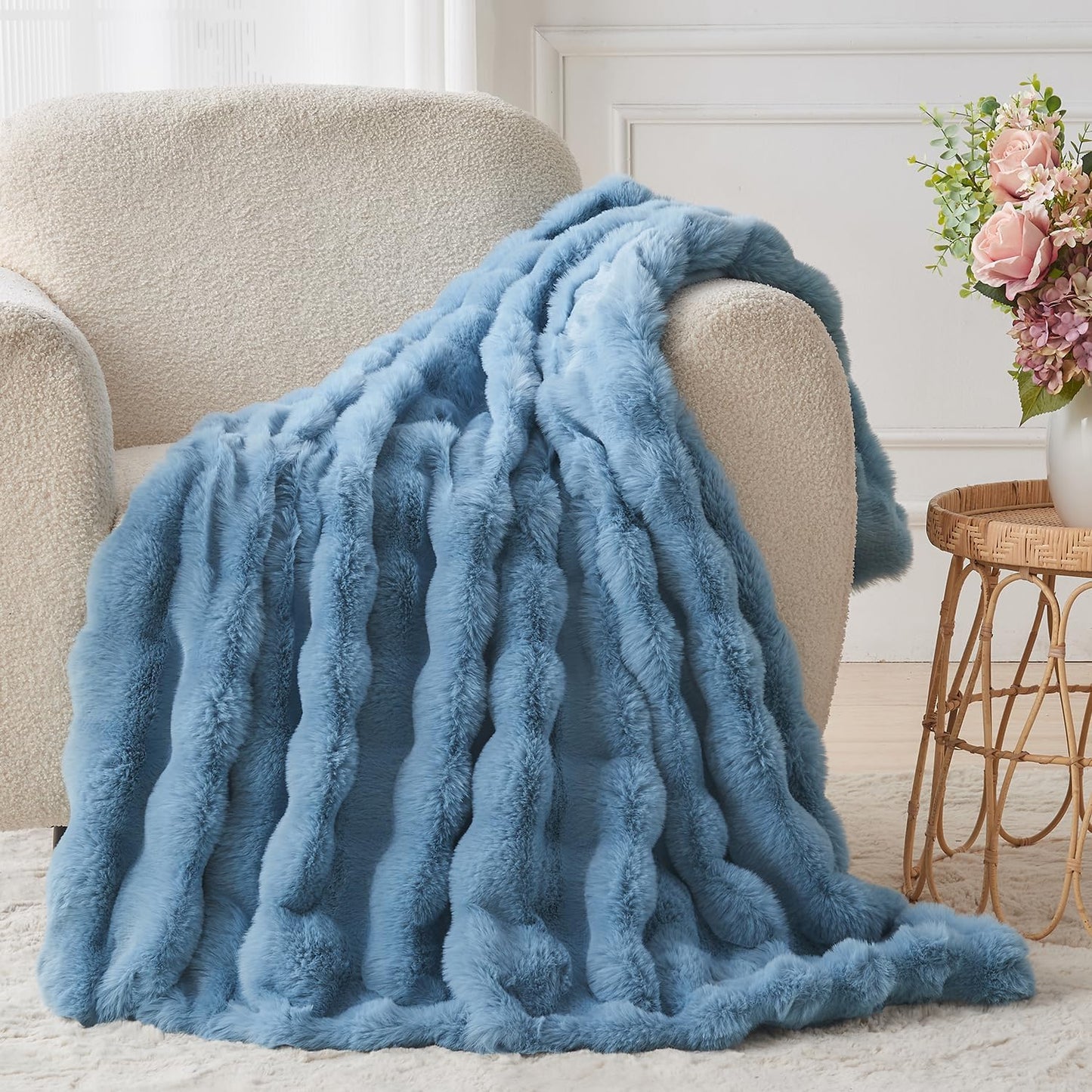Lotus Karen Fuzzy Throw Blanket Blue - Softest Cozy Blanket