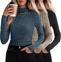 3 Pack Women's Mock Turtleneck Sweaters, Slim Ribbed Fit - Cozy