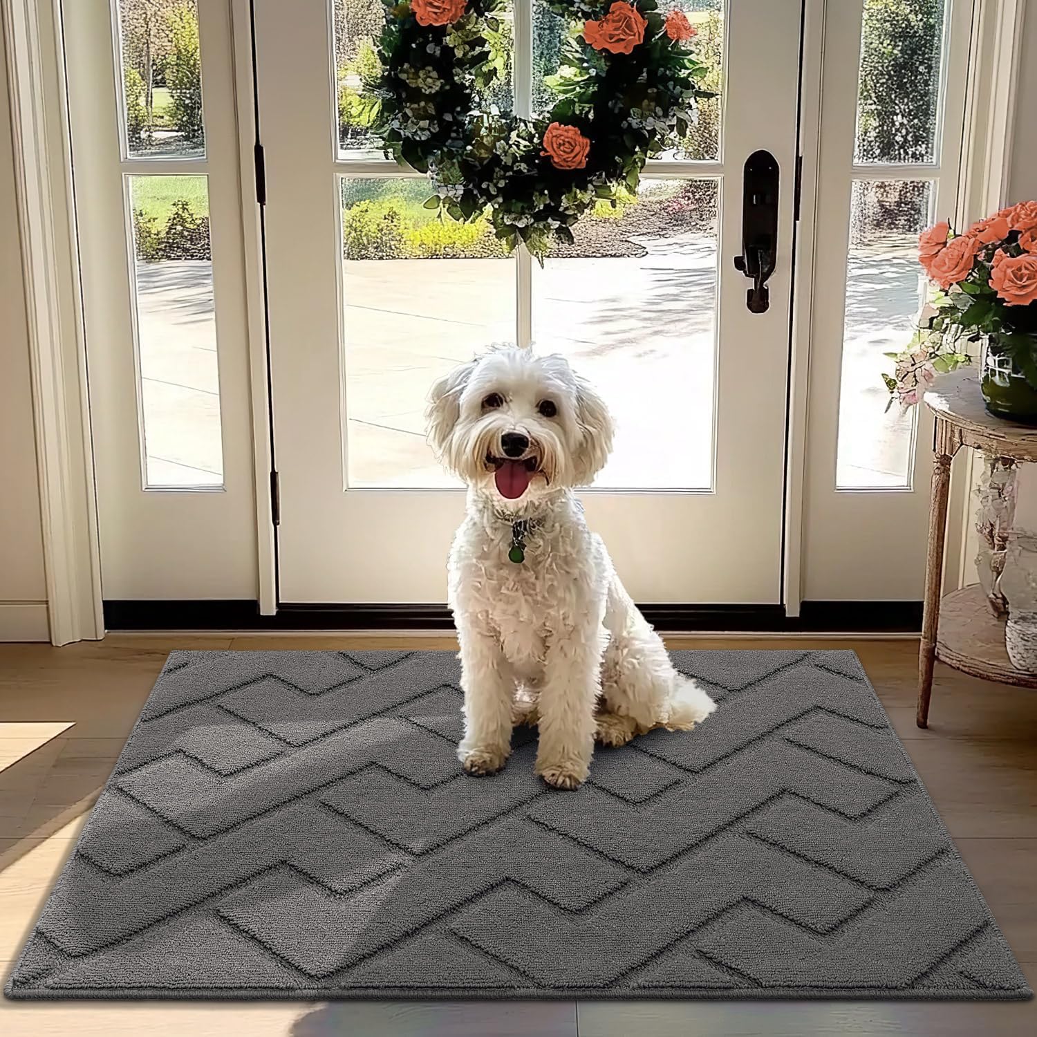 hicorfe Front Door Mat - Absorbent Non-Slip Welcome Mat 32x40
