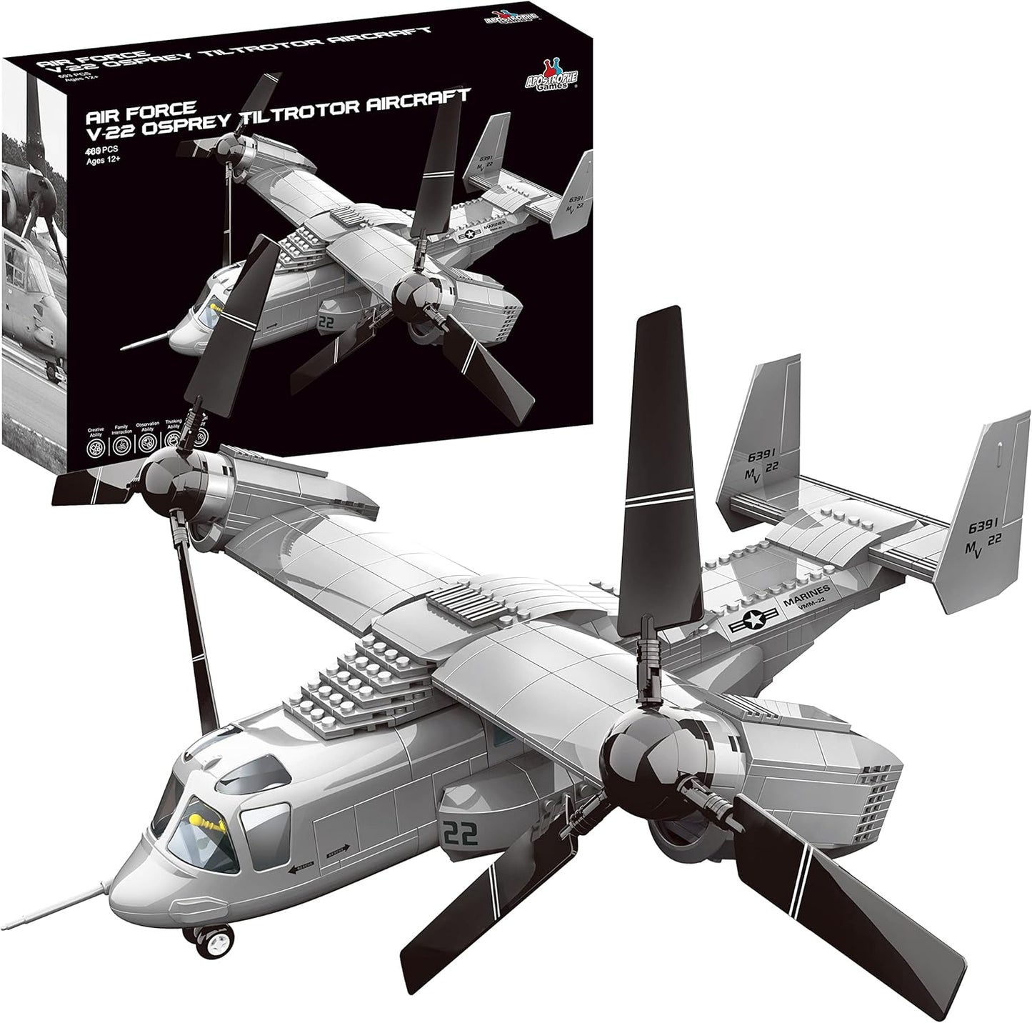 V-22 Osprey Tiltrotor Aircraft Building Block Set - 460 Pieces