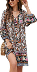 Bluetime Women Casual Summer Dress Boho V Neck 3/4 Sleeve Babydoll on