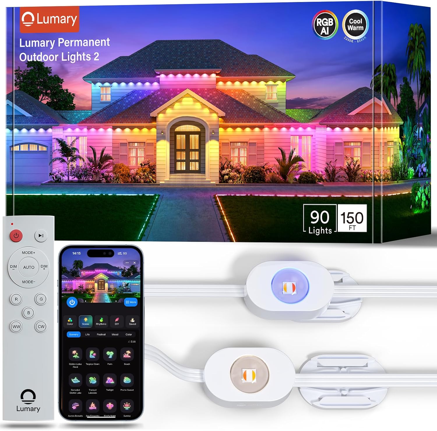 Lumary 150ft Outdoor String Lights with Remote for Year-Round Use