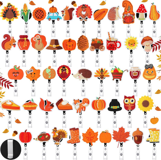 Thanksgiving Badge Reel Set with 48 Cute Designs for Nurses