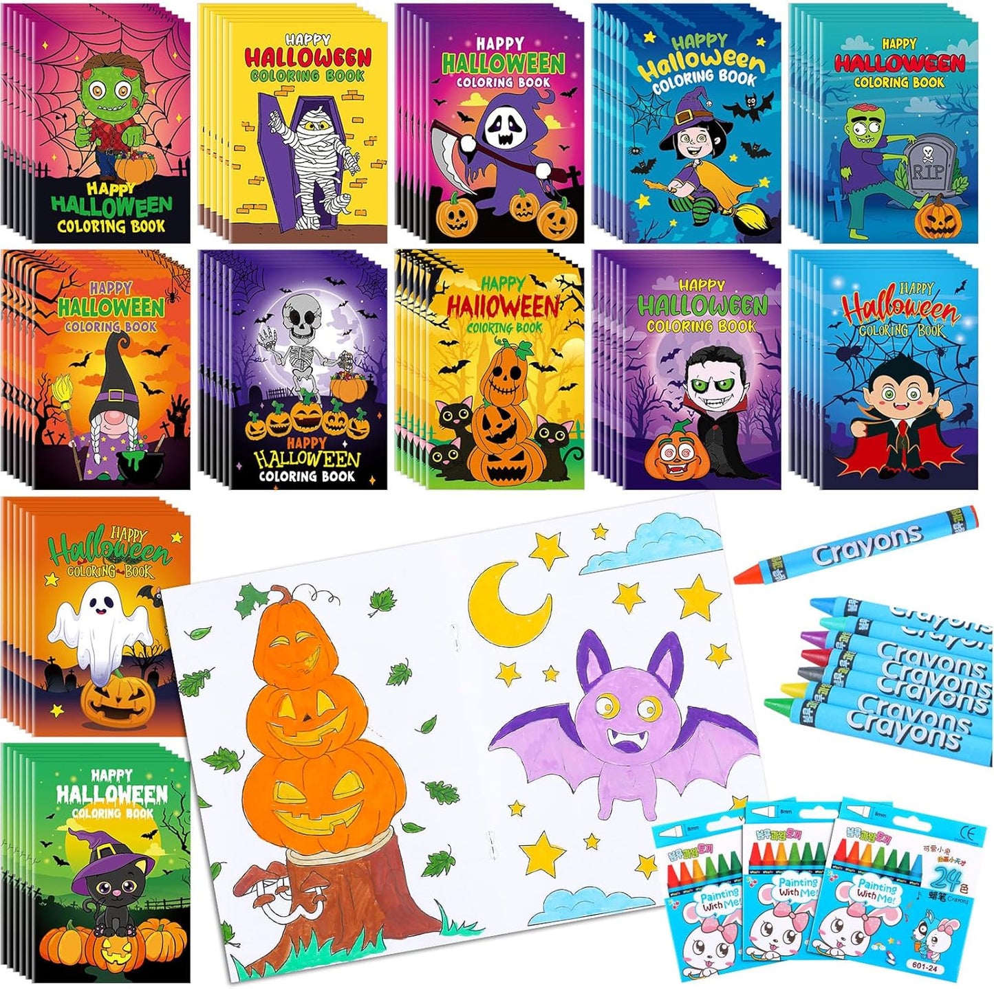 Halloween Coloring Book and Crayon Set for Kids Fun Activities