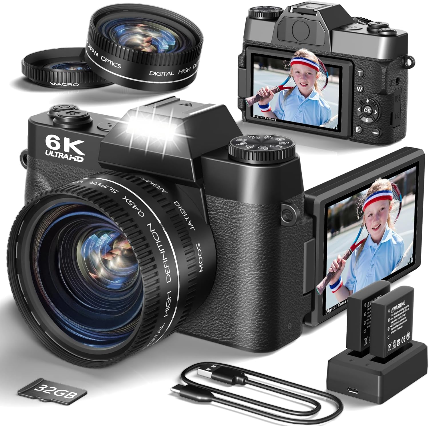 64MP Vlogging Camera with 3 Flip Screen for Teens