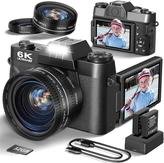 64MP Vlogging Camera with 3 Flip Screen for Teens