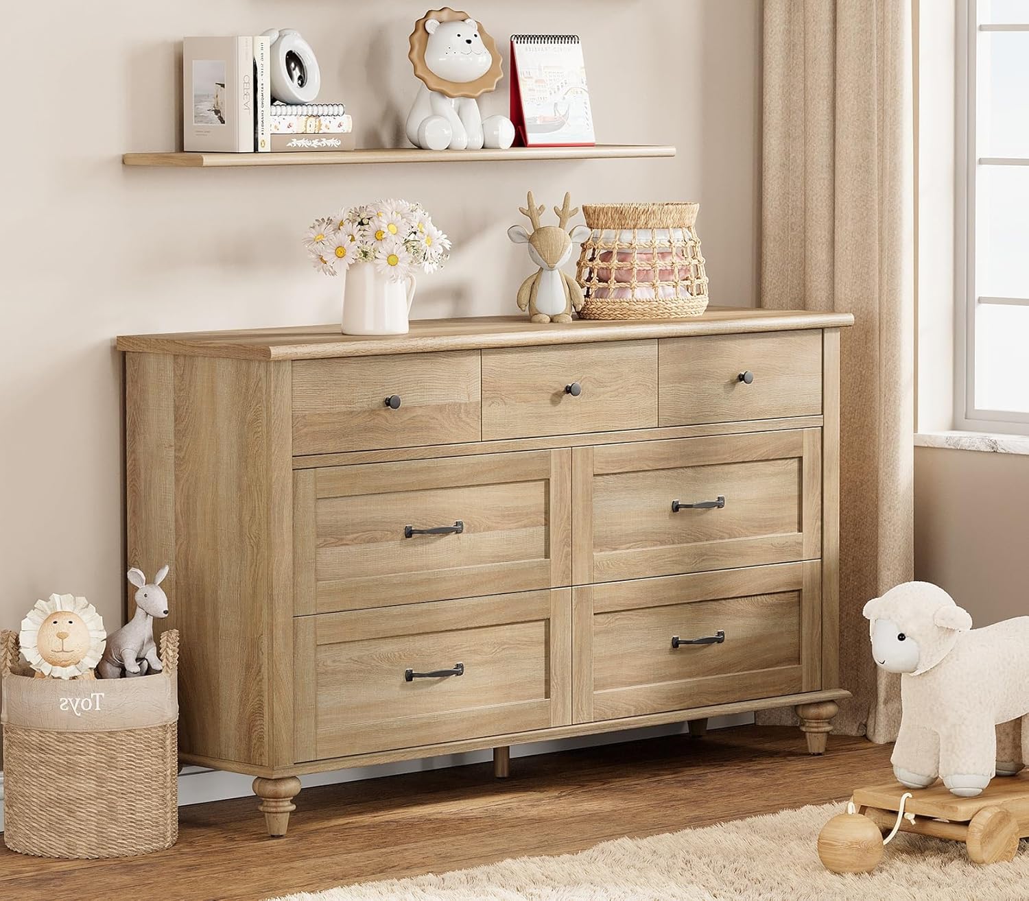 WAMPAT Wide Kids Dresser with 7 Drawers for Bedroom Storage