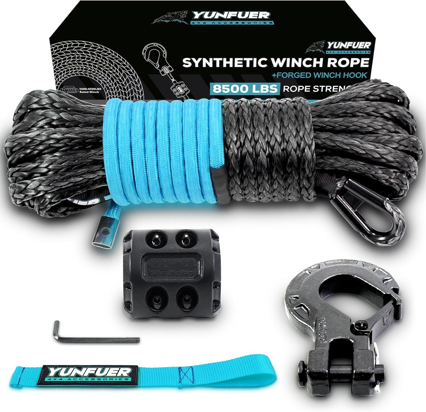 3/16in x 50ft Synthetic Winch Rope Cable Kit for Safe Towing