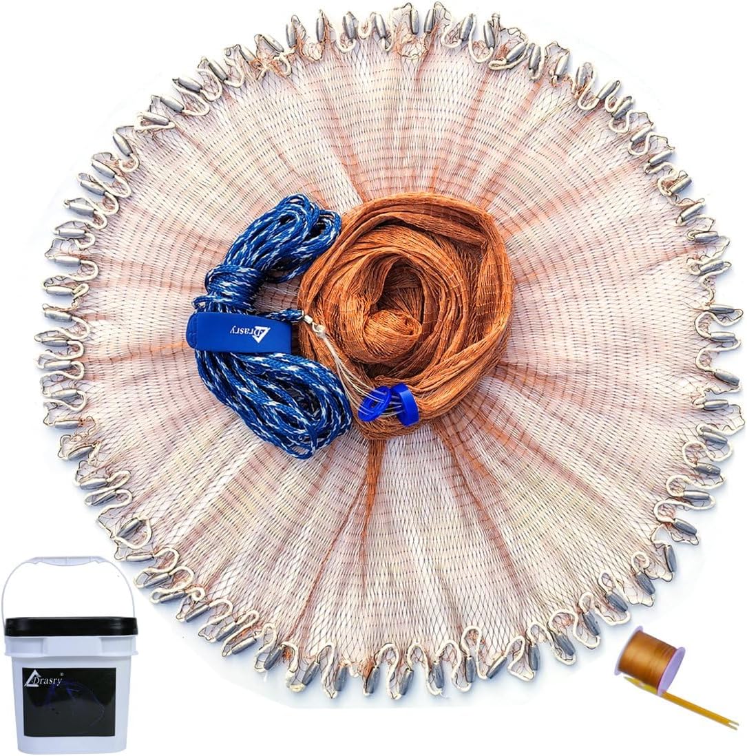 Drasry Saltwater Fishing Cast Net for Bait Trap with Heavy Sinkers