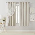 Beige 54Wx63L Double Layer Blackout Curtains with Sheer Overlay - 2