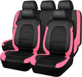 CAR PASS Leather Seat Covers Full Set for Women - Black & Pink Comfort