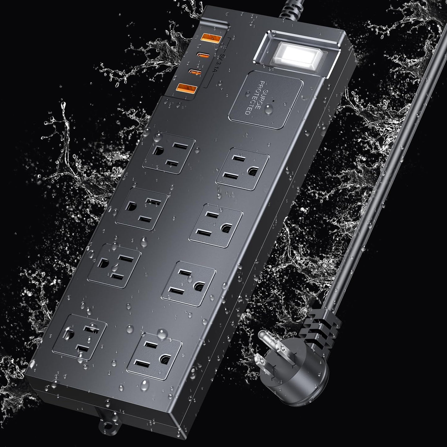 Waterproof Surge Protector Power Strip with USB Fast Charging