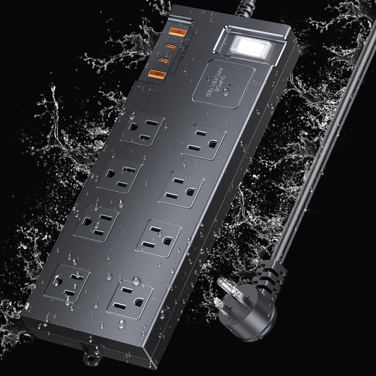 Waterproof Surge Protector Power Strip with USB Fast Charging