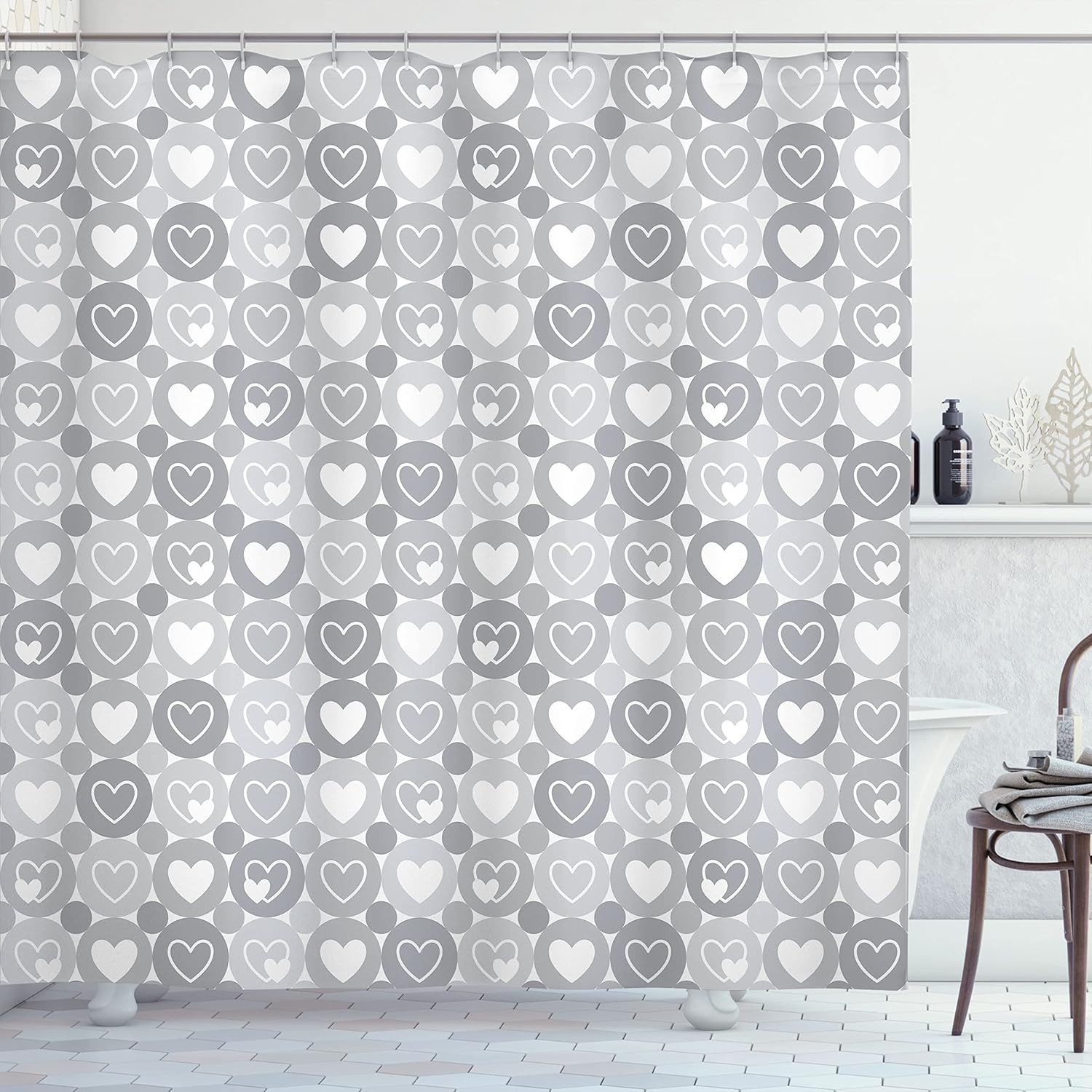 Love & Happiness Geometrical Hearts Shower Curtain