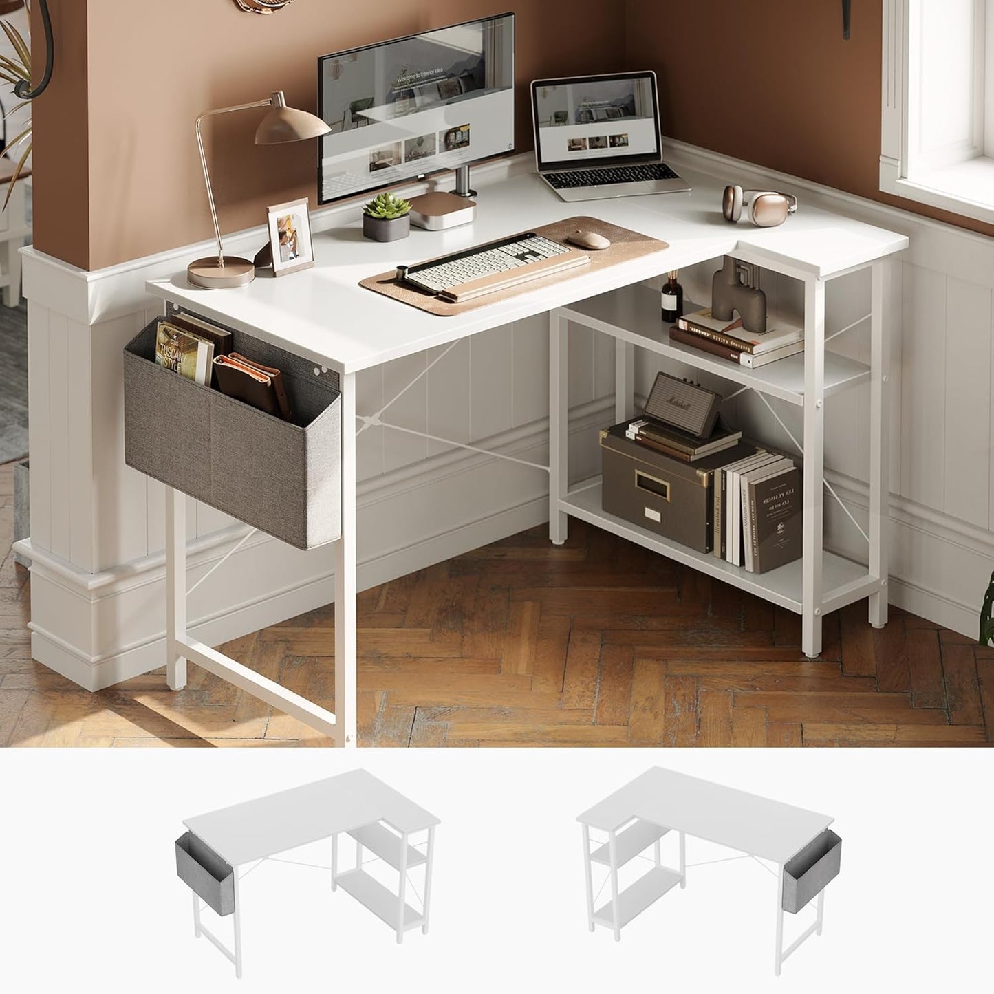 CubiCubi L Shaped Desk with Reversible Storage for Home Office