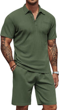 Waffle Knit Polo Shirt and Shorts Set - Comfortable Summer Tracksuit