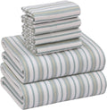 RUVANTI Flannel Sheets Full Size 6 Pc Set - Extra Soft Ocean Stripe
