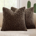 Pack of 2 24x24 in Faux Fur Pillow Covers - Neutral Chocolate Cozy