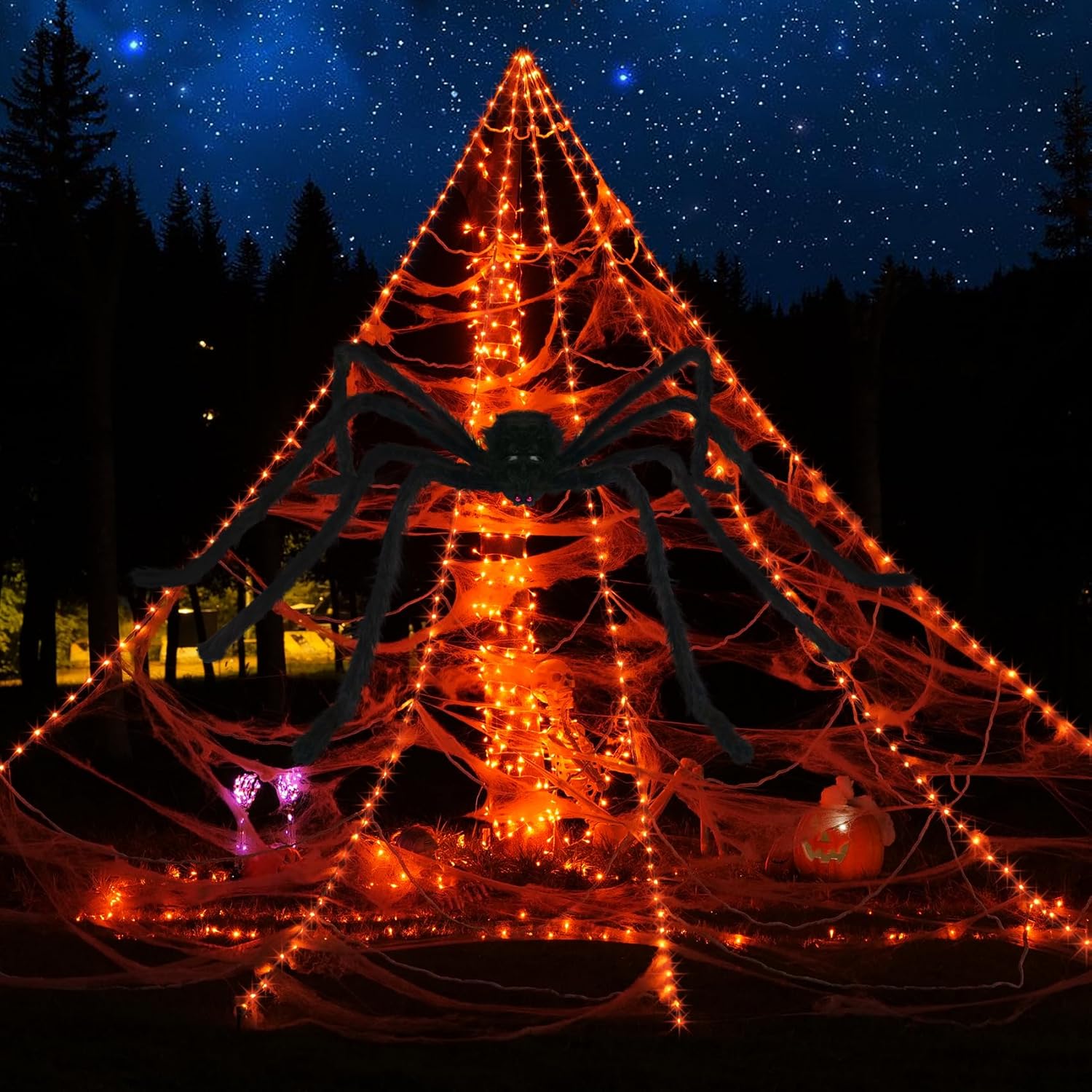 Halloween Spider Web Lights Decoration with 250LEDs for Spooky Fun