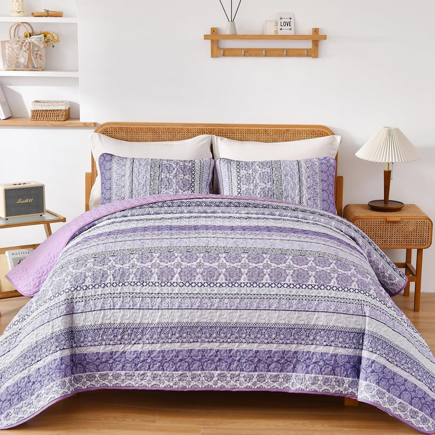 Boho Quilt Set King Size - Purple Lightweight Bedspread