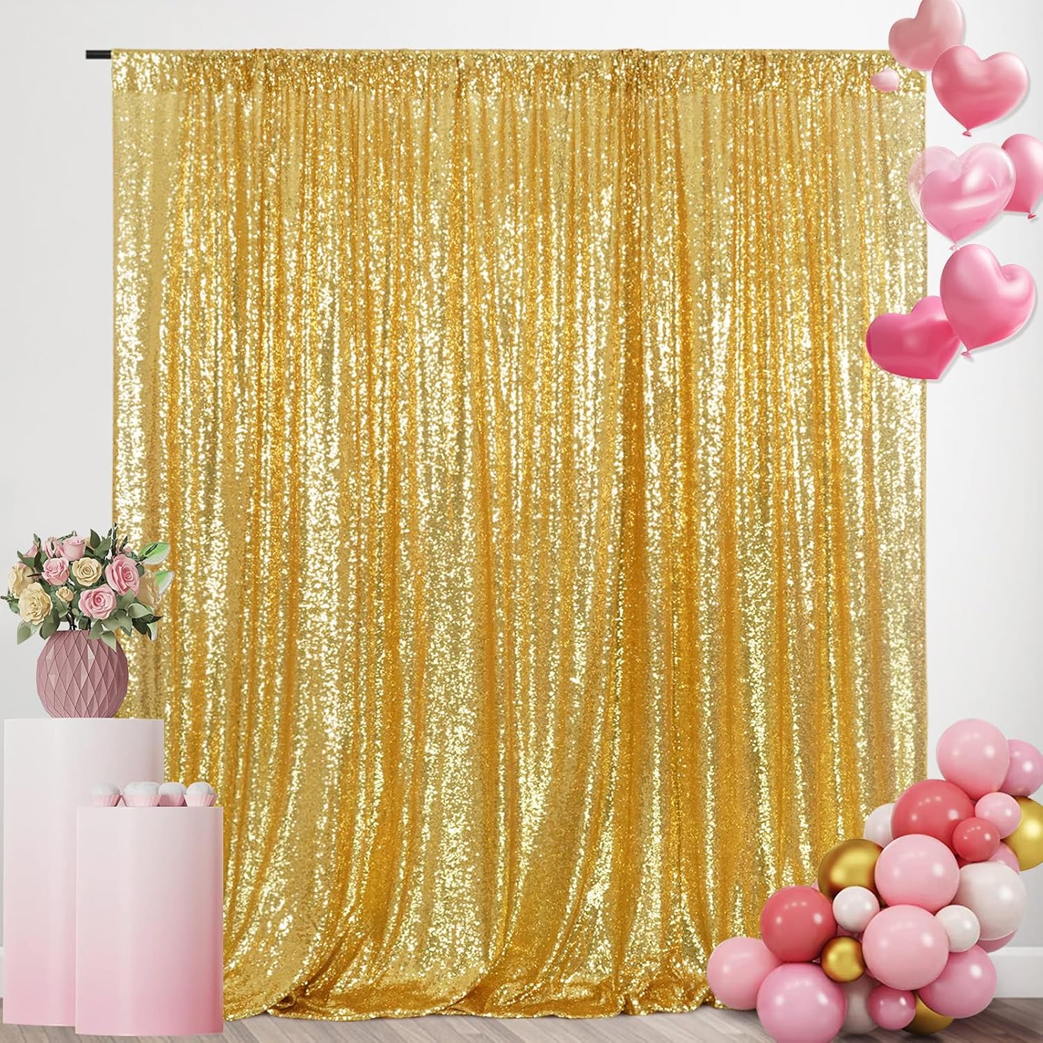 SquarePie Sequin Backdrop 10FT x 10FT Gold for Events