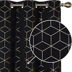 Deconovo Blackout Curtains with Gold Diamond Foil Print Design