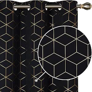 Deconovo Blackout Curtains with Gold Diamond Foil Print Design
