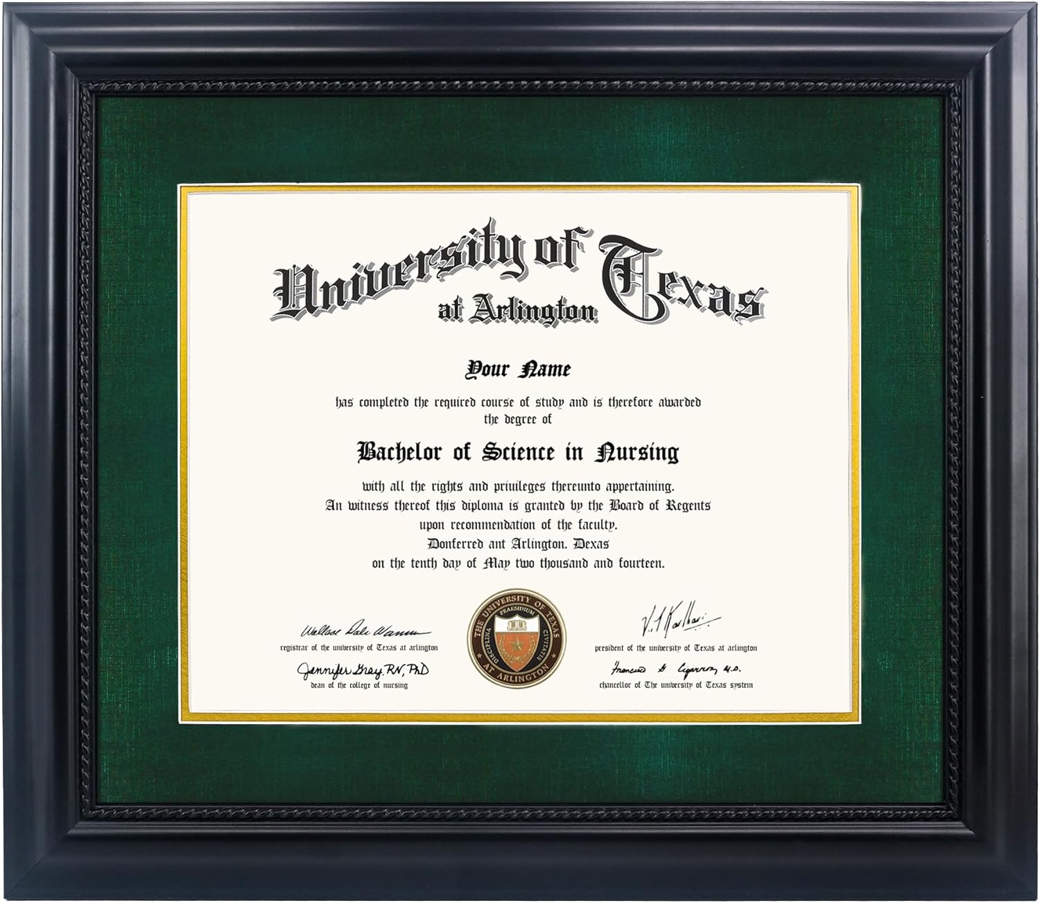GMFrames 11x14 Diploma Frame with Green Mat and Black Finish