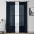 Navy Blue Pinch Pleated Linen Curtains 84 in Length - Semi Sheer