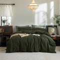 FOSSA Duvet Cover Set Queen - Washed Cotton Linen Feel, Super Soft