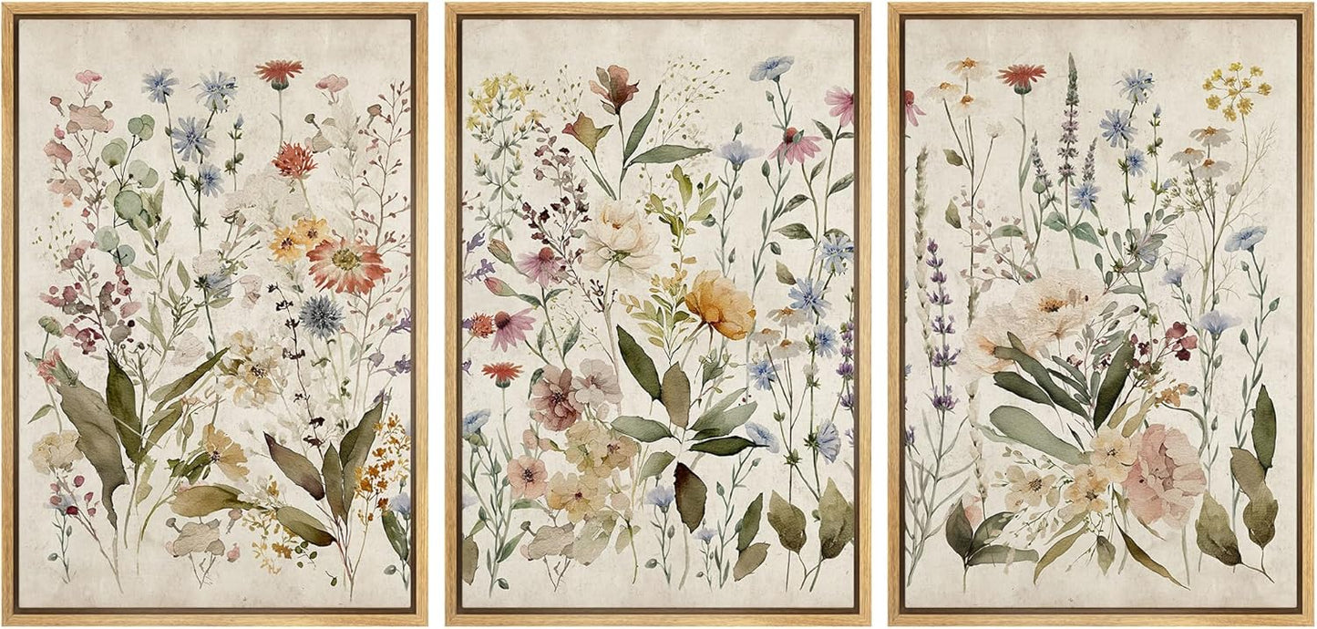 MUDECOR Framed Wall Art Print Set for Blooming Wildflowers