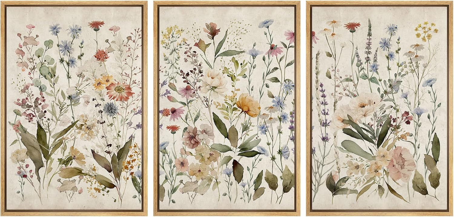 MUDECOR Framed Wall Art Print Set for Blooming Wildflowers