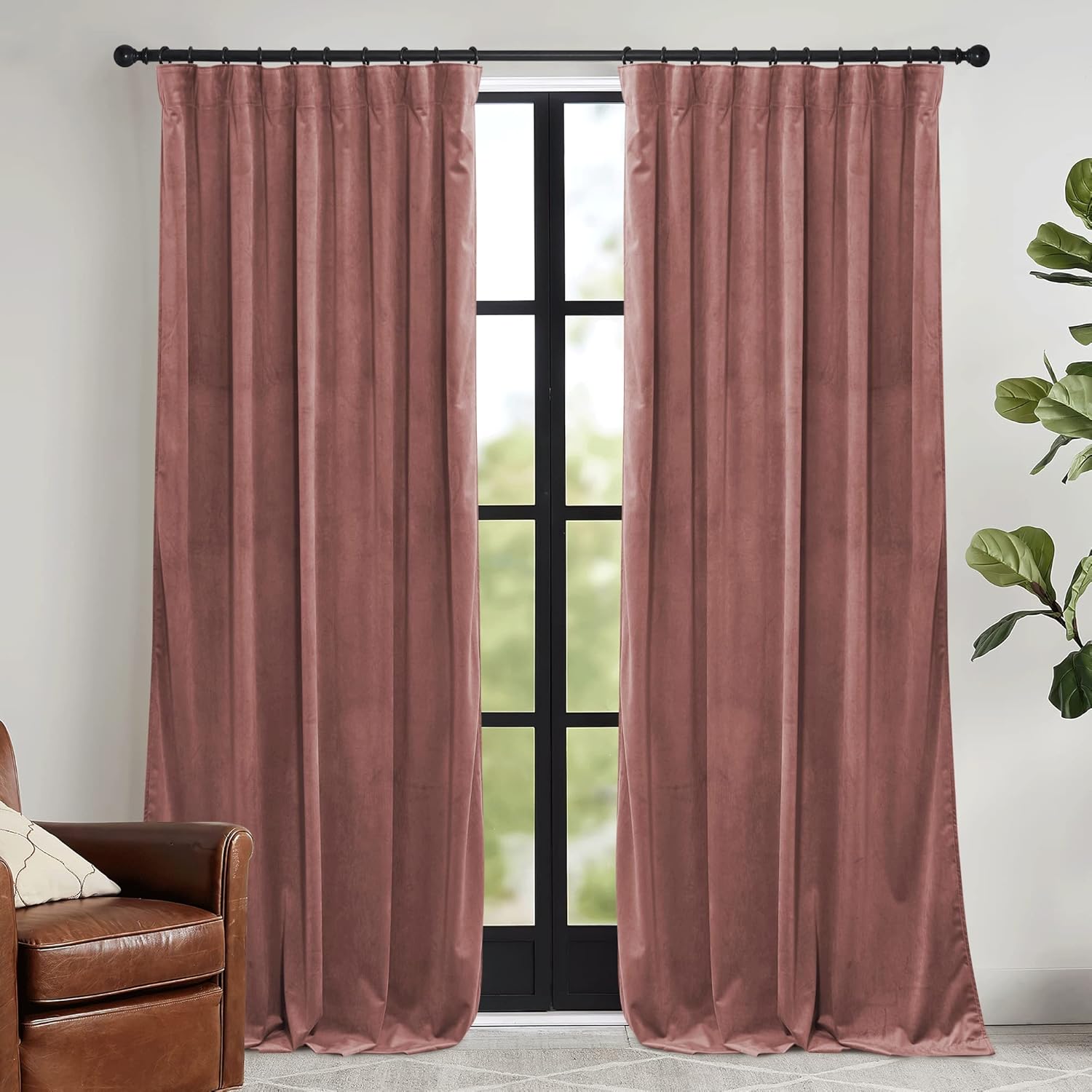 RYB HOME Dusty Pink Velvet Curtains for Darkening Living Room
