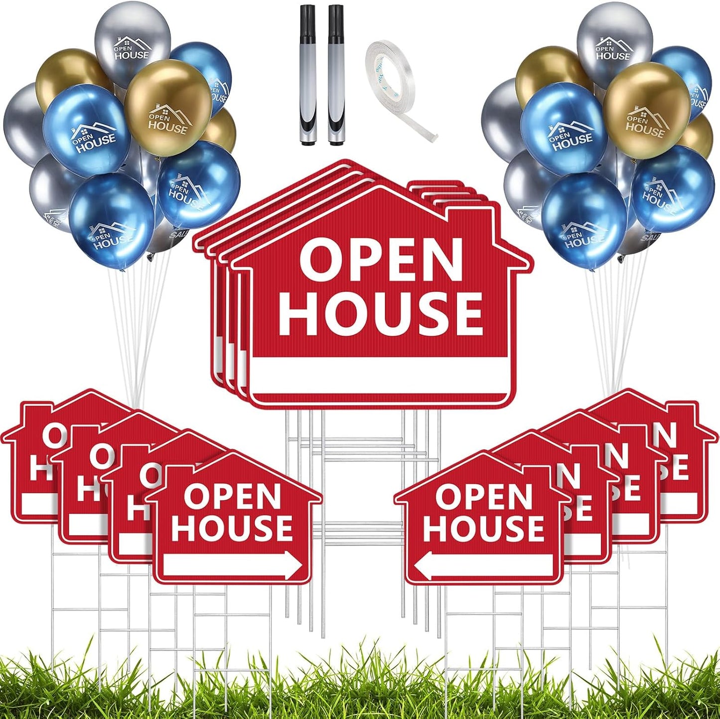 12 Pack Open House Signs with Stakes for Estate Sale Events