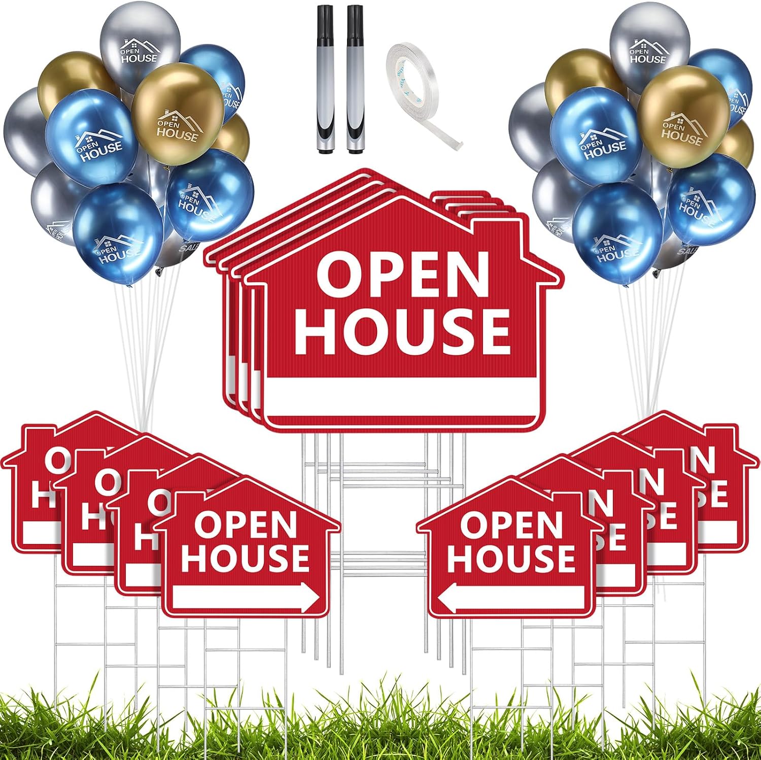 12 Pack Open House Signs with Stakes for Estate Sale Events