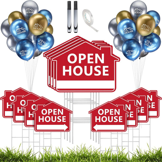12 Pack Open House Signs with Stakes for Estate Sale Events