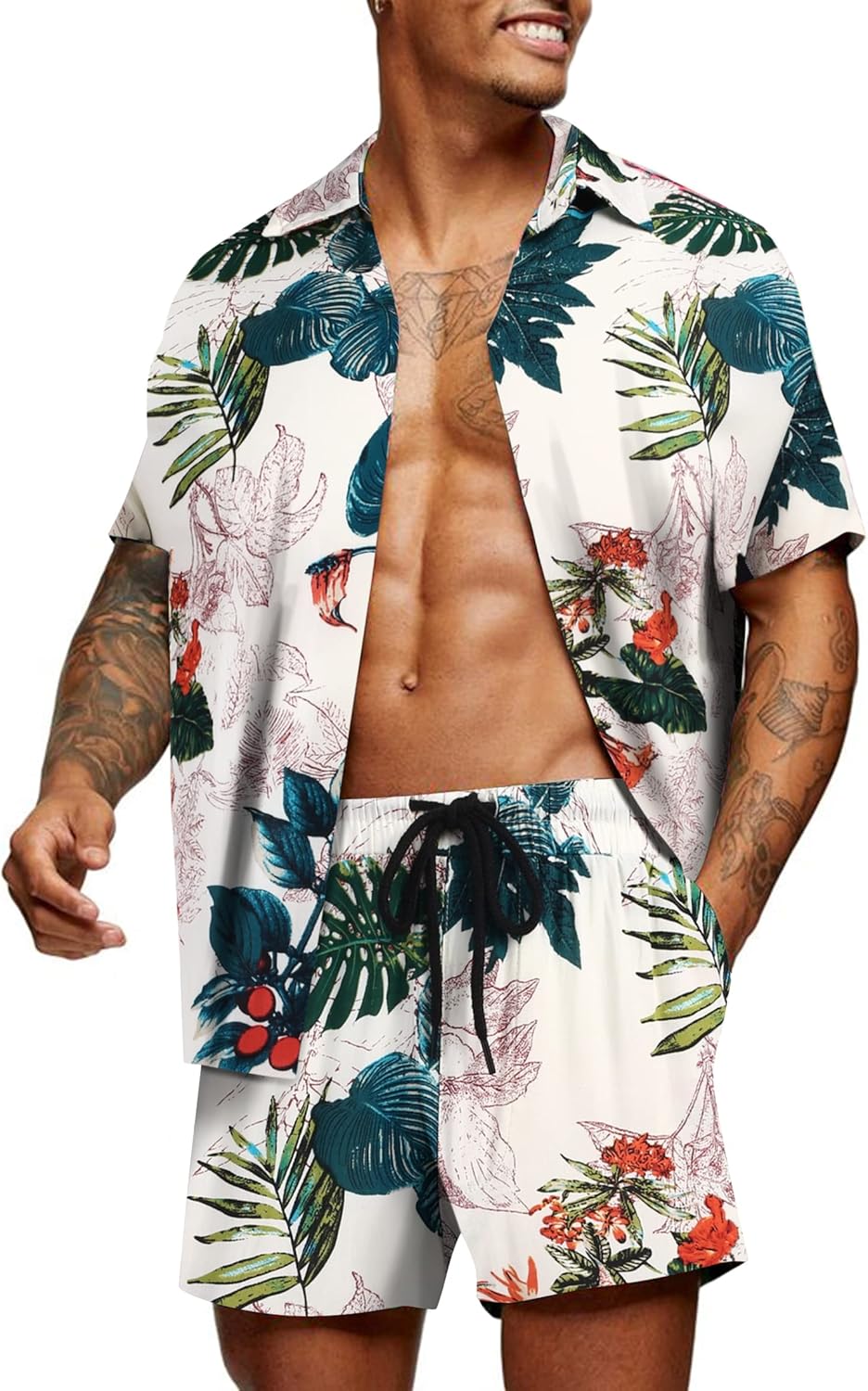 COOFANDY Men's Hawaiian Matching Set for Summer Beach Fun