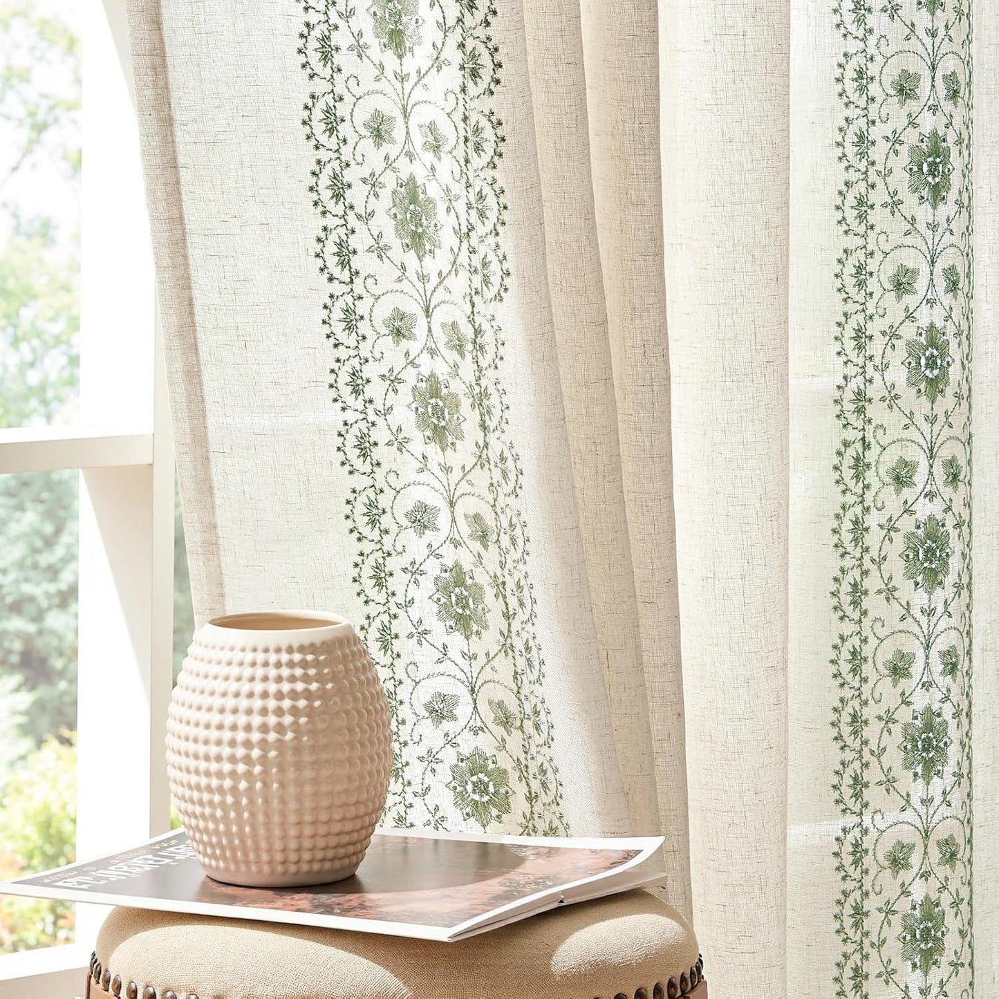 Boho Curtains for Bedroom with Vintage Floral Design 63 Inch