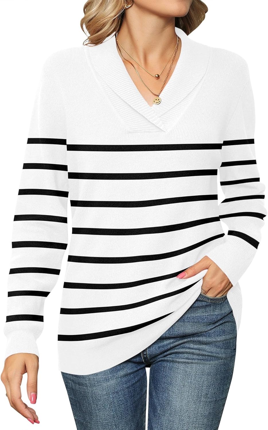 Ivicoer Women Long Sleeve V Neck Pullover Sweater for Style
