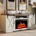 Fireplace TV Stand with Sliding Barn Door for 65 in TVs