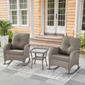 Patio Rocking Chairs Wicker Set - Comfortable 3-Piece Outdoor Rocker