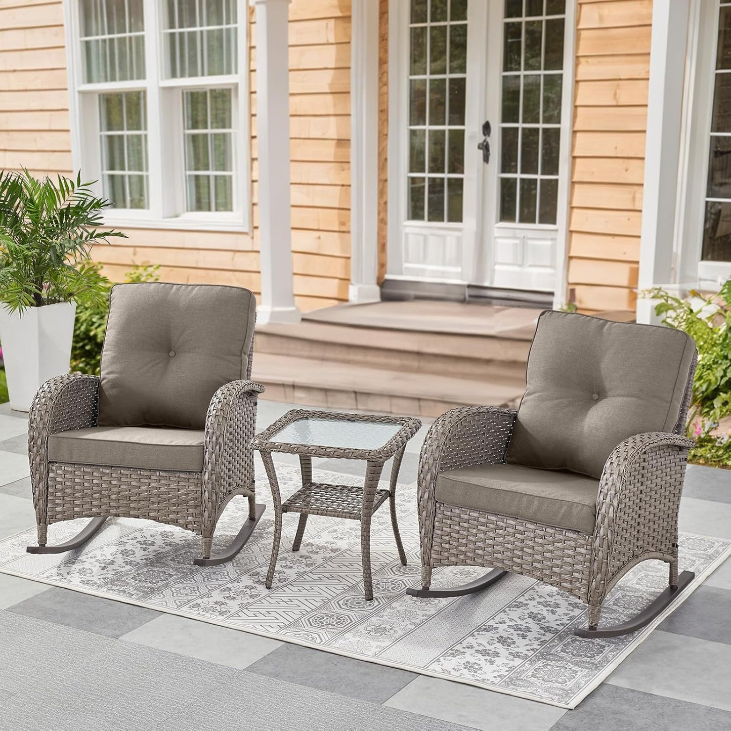 Patio Rocking Chairs Wicker Set for Outdoor Relaxation