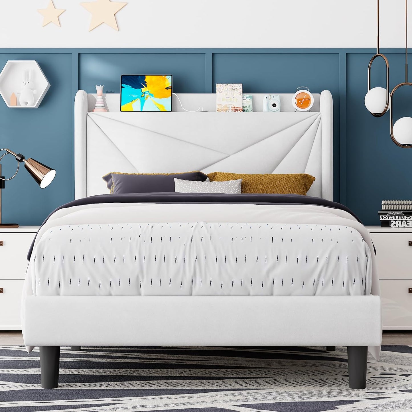 Feonase Twin Bed Frame with Charging Station and Storage Headboard