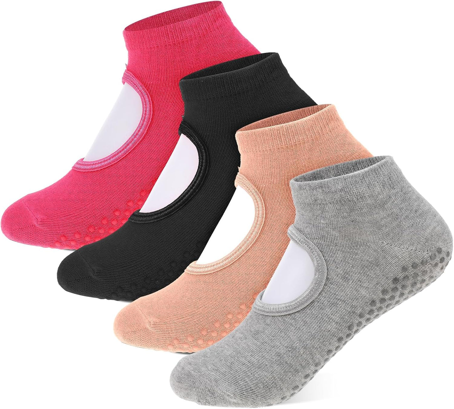 Anti-Slip Grippy Yoga Socks - 4 Pairs by JIYIN