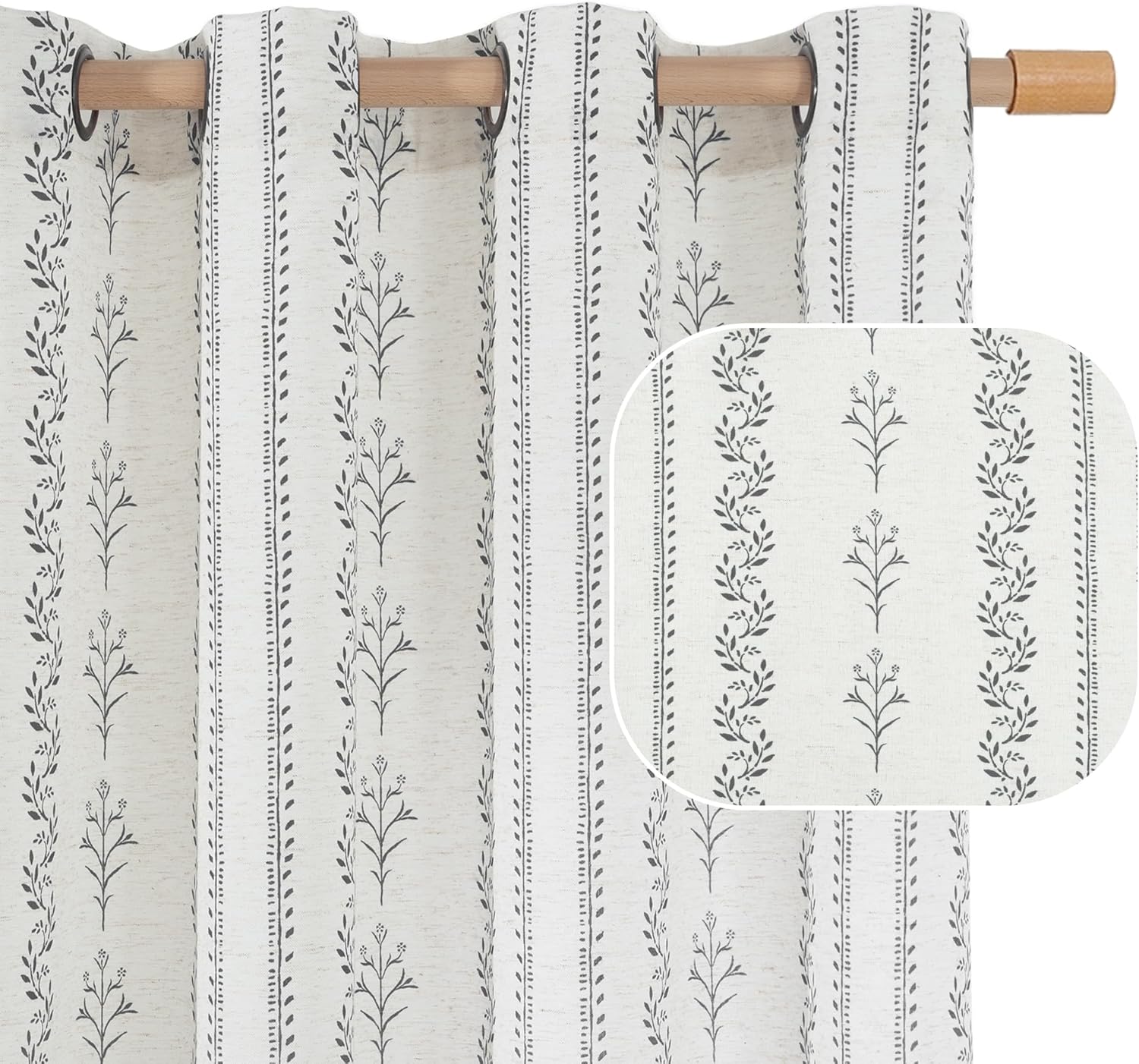 Boho Curtains for Bedroom - Grey Semi Sheer Drapes 72 Inch