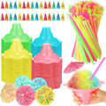 Summer Snow Cone Cups and Spoon Straws Kit - 300 Piece 4 oz Set