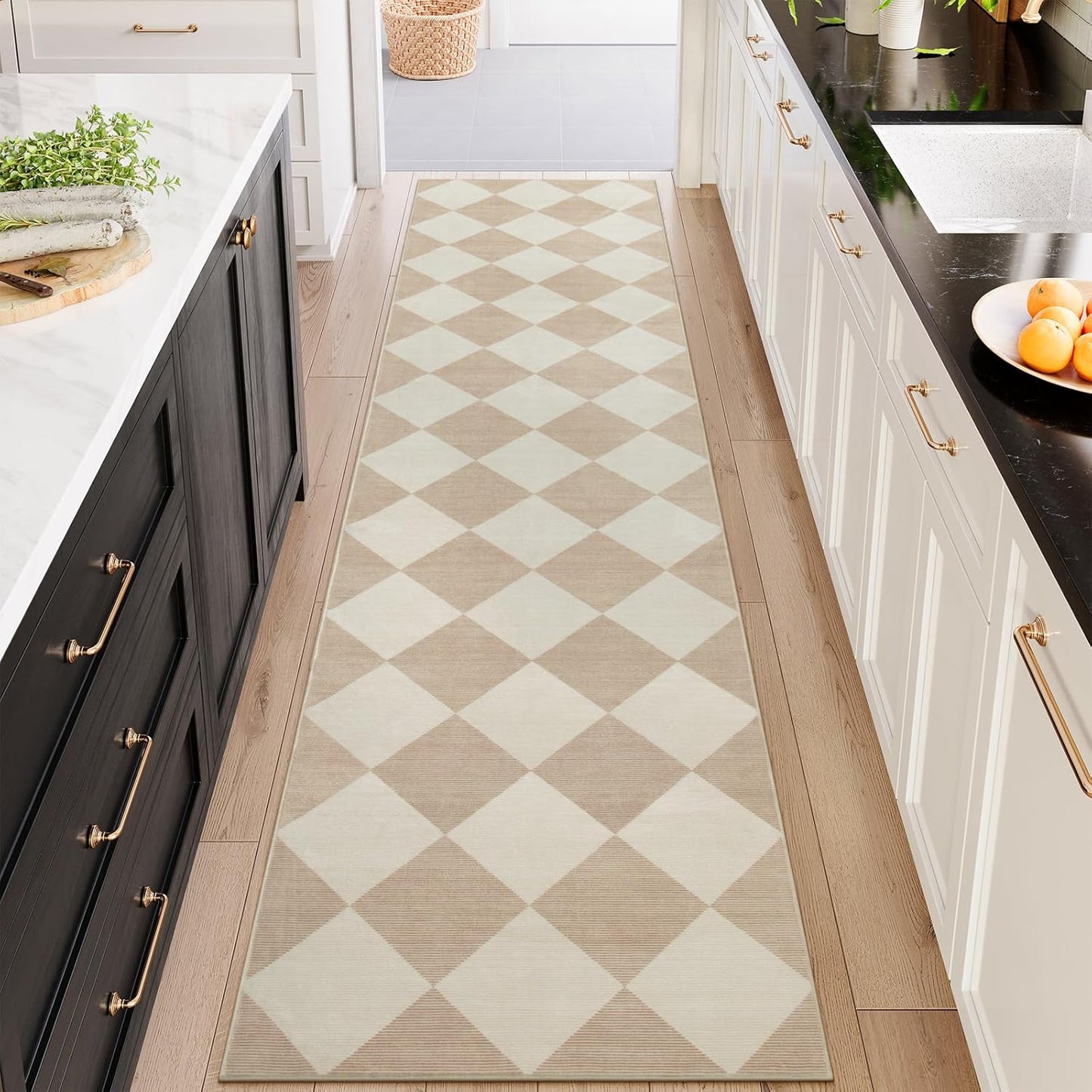 Beeiva Checkered Print Long Hallway Runner Rug for Home Decor