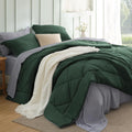 Twin Comforter Set - 5-Piece Reversible Forest Green Bedding